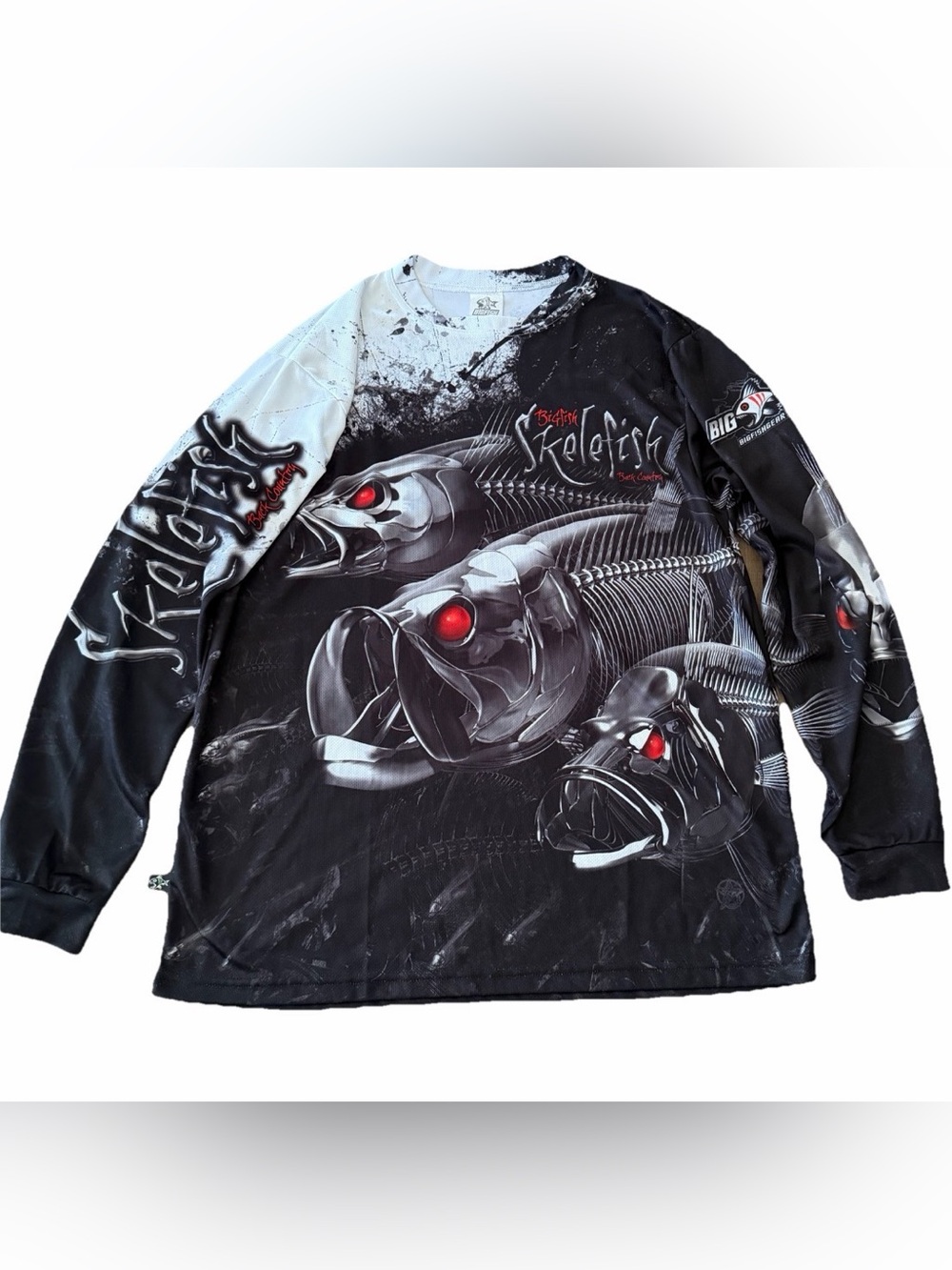 Big Fish Gear Fishing Shirt Black Skelefish LS Pullover Men’s Large Back Country